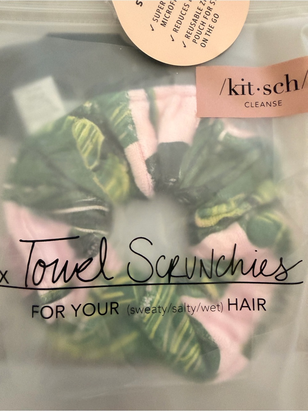 Kitsch Pink & Green Leaf Towel Scrunchie